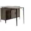 Wooden Writing Desk with Storage Cabinet, Computer Desk with 2 Slide Door, Brown and Black 5