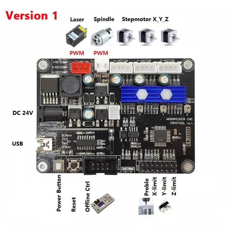 3018 Max Metal CNC GRBL control with 200W Spindle,3 Axis pcb Milling machine, metal body,Diy Wood Router support laser engraving