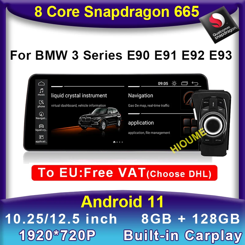 

10.25" / 12.5" Snapdragon Android 11 Car Multimedia Player Radio Video CarPlay for BMW 3 Series E90 E91 E92 E93 with iDrive Knob