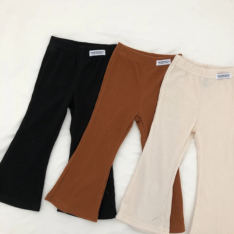 Description Picture 4 of itemGirls' Bell Bottom Pants 2025 Spring New Style, Stylish, Solid Color, Slim Fit, 9% Casual Bottom Pants Trend for Little Girls