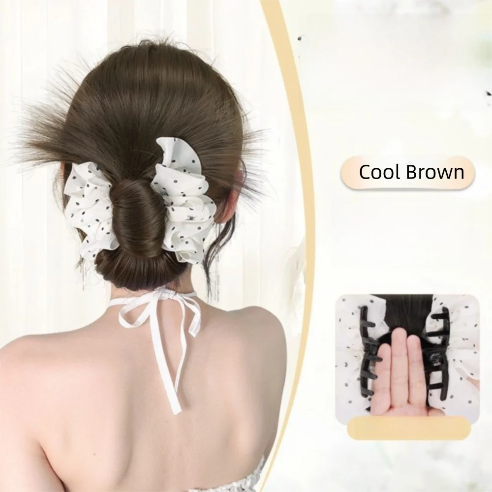 Neue synthetische Haarknoten-Klauenklammer, natürlich, mit Netz-Brötchenkopf, Perücke, flauschiges Haarteil, Haar-Accessoires, Haarklammern – Detail 10