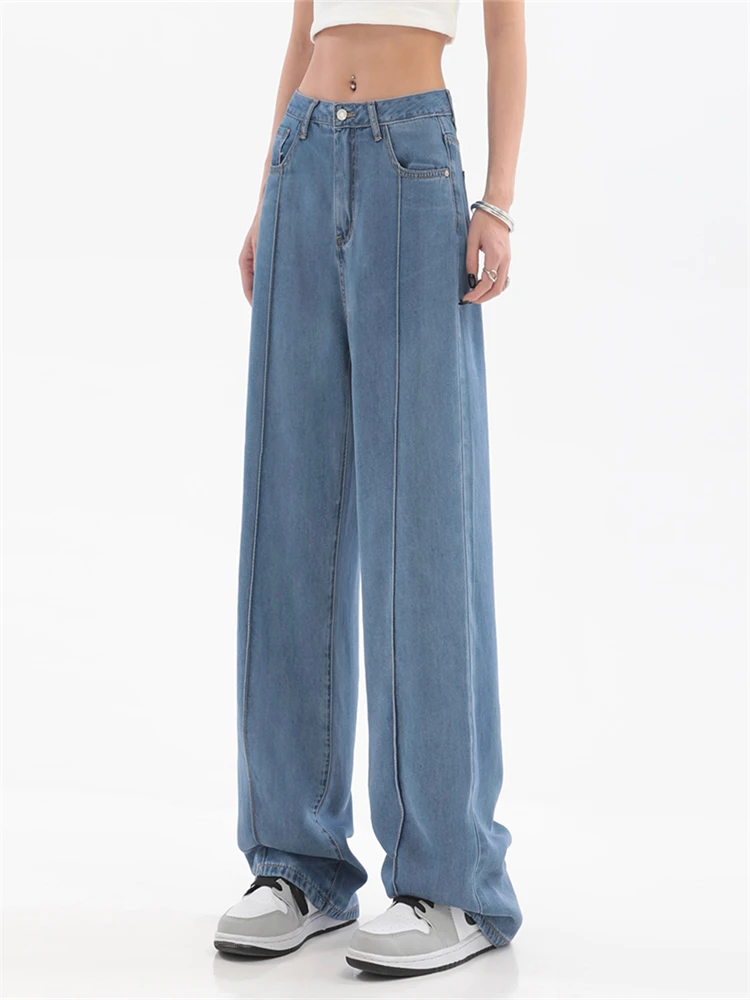 

Korean Style Women Jeans Denim Boot Cut Wide Leg Fashion Loose Long Length Streetwear High Waist Female Pants Casua Pants