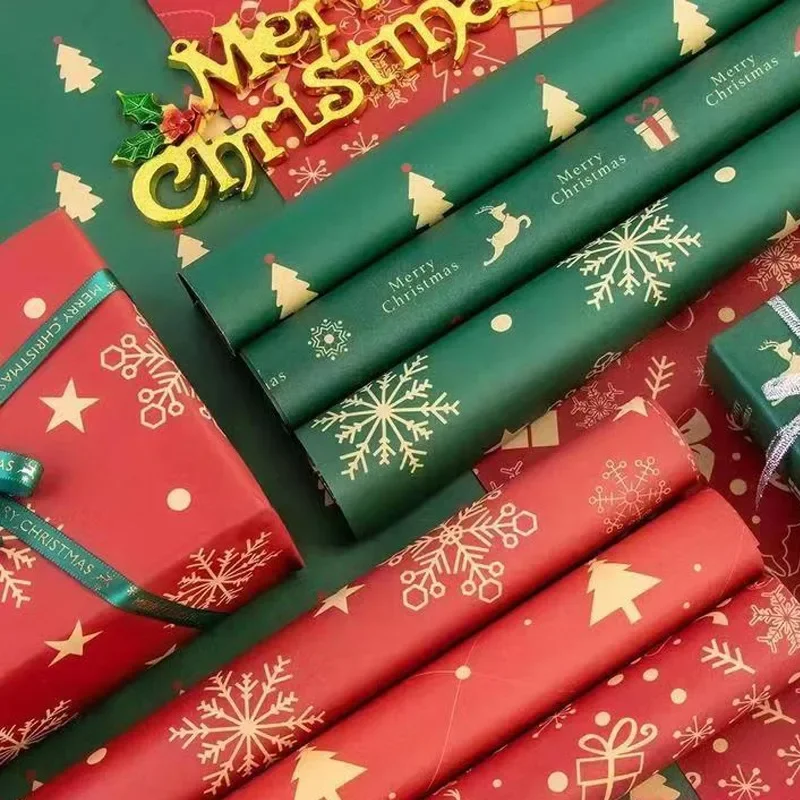 Christmas Gift Wrapping Paper Santa Claus Snowflake Pattern Gift Wrap Artware Kraft Paper Christmas Decorative Gift Packaging