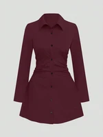 Autumn New Arrivals Plus Size Women's Casual Slimming Waist-Defining Long-Sleeved Shirt Dress For Everyday Wear and Office - Image 3