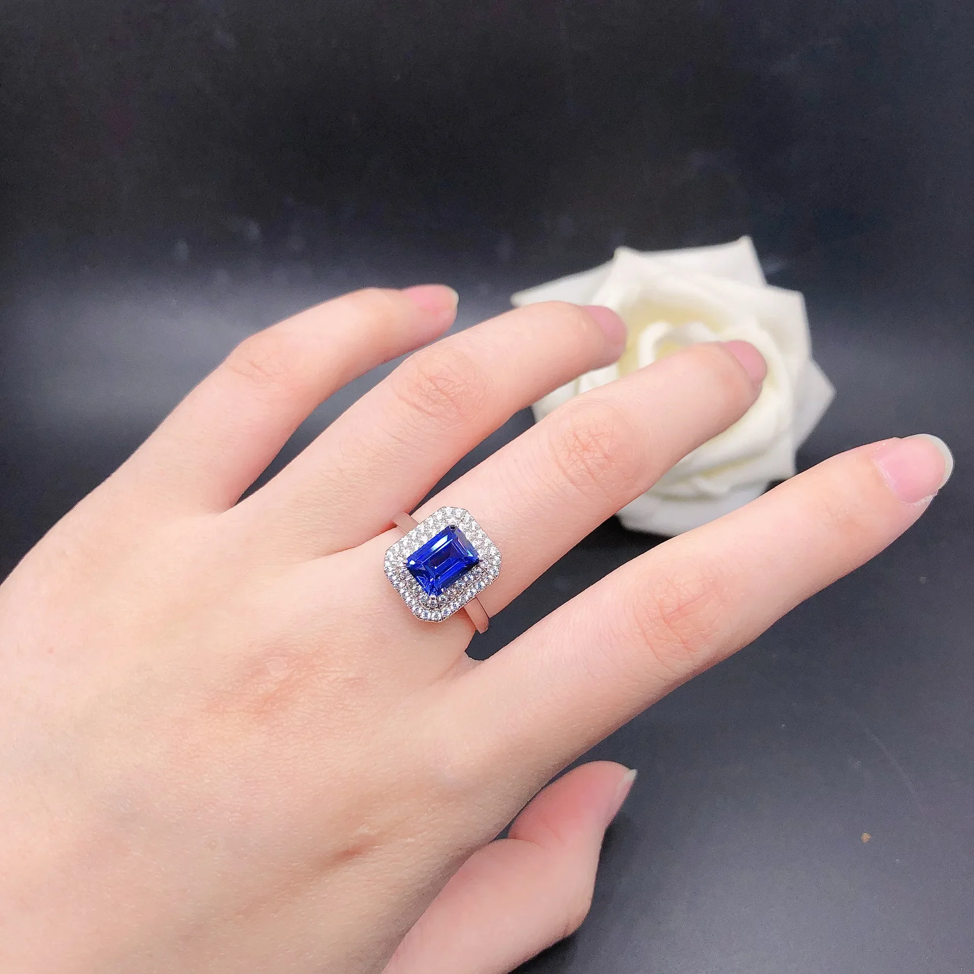 Solid Platinum Pt950 2 Carati Double Bezel Fancy Color Diamond Anello Da Donna 14K White Gold Rose Gold Proposta Regalo