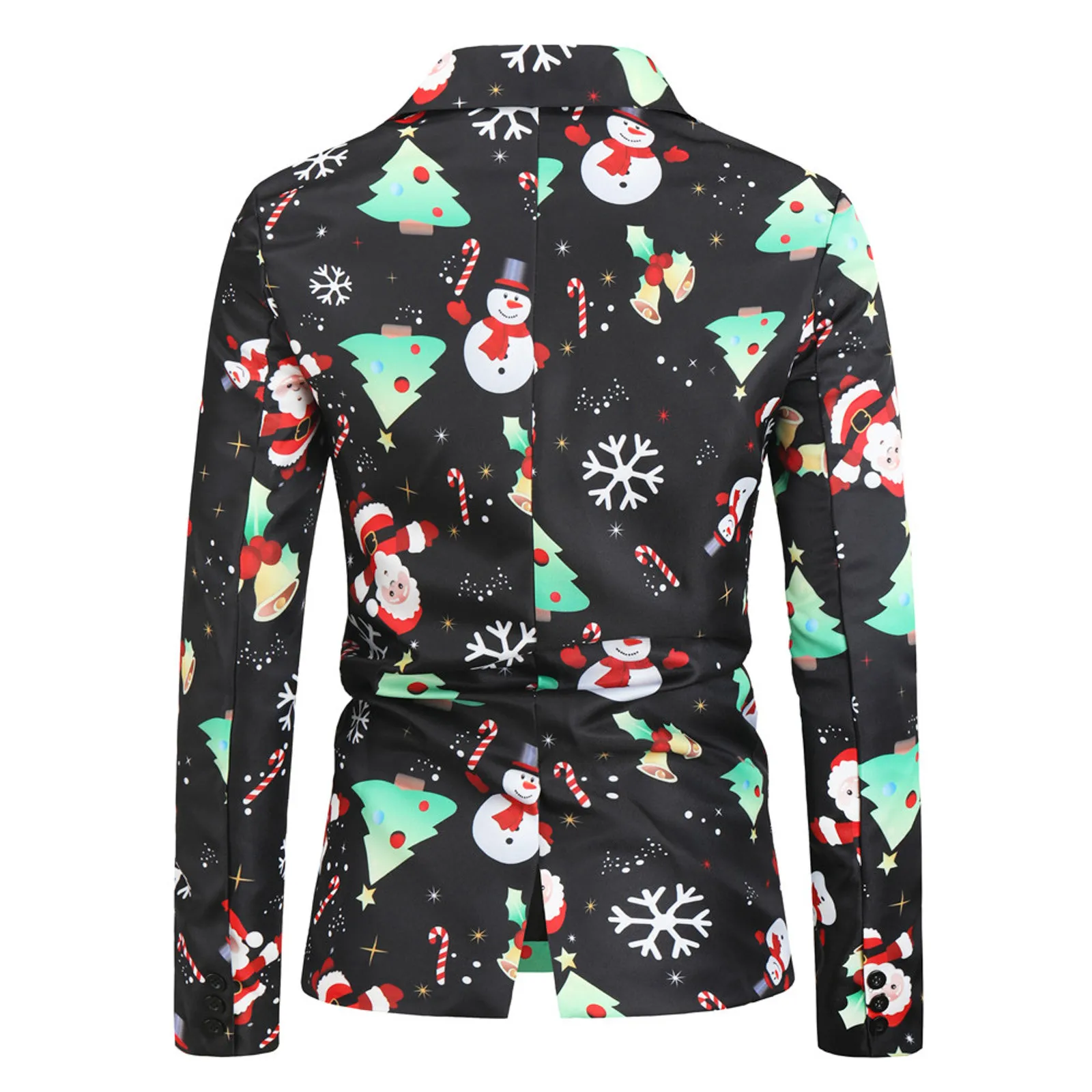Men's Christmas Suit Santa Printed Lapel Warm Winter Fashion Button Coat Blazer Long Sleeve Casual Loose Jacket Male Cardigan