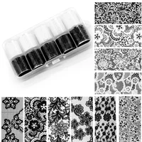 10 Rolls/Box White Black Lace Nail Art Foils Set Nail Transfer Sticker Paper DIY Manicure Styling Nail Decoration Accessories 2