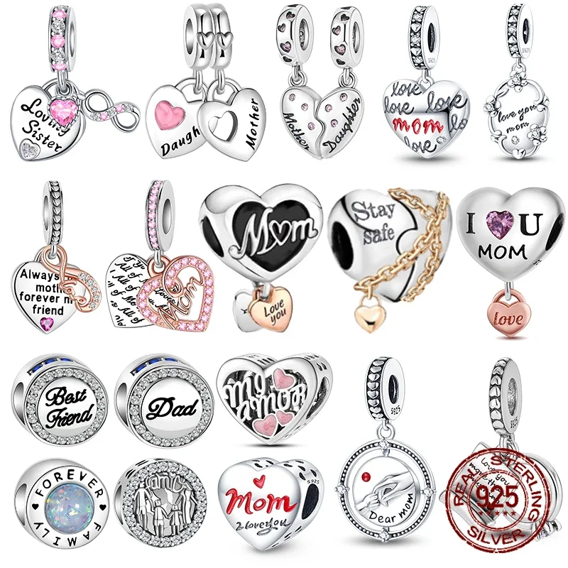 925 Sterling Silver A Forma Di Cuore Warm Family Mom Ciondolo Charm Fit Originale Pandora Bracciale Charm Collane Gioielli Fai Da Te