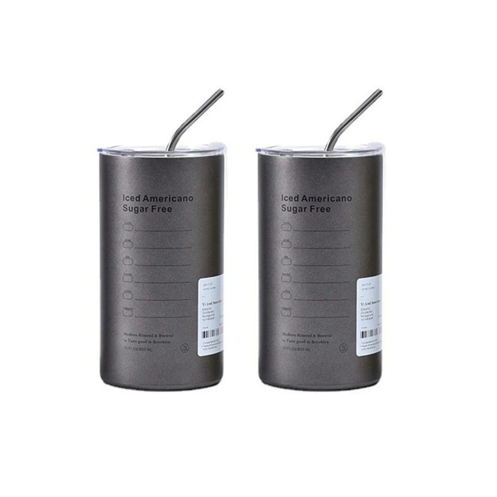 Deluxe 600ml Stainless Steel Insulated Thermos Cup with Straw - Leak-Proof Drinkware Bottle