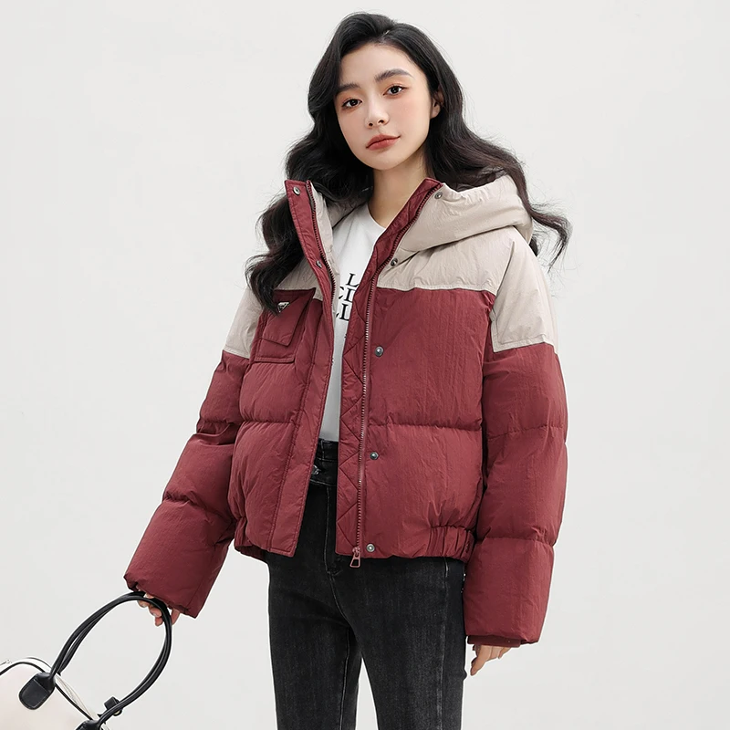 

American Maillard Colors Hooded Bomber Jacket Women Lady Thicken Cotton Parkas Coat Korean Elegant Female Casual Winter Clothes