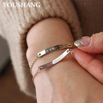 YOUSHANG Bracciale personalizzato in acciaio inossidabile di lusso Nome personalizzato Data Testo Coppia gioielli Regalo neonato Accessorio per le vacanze