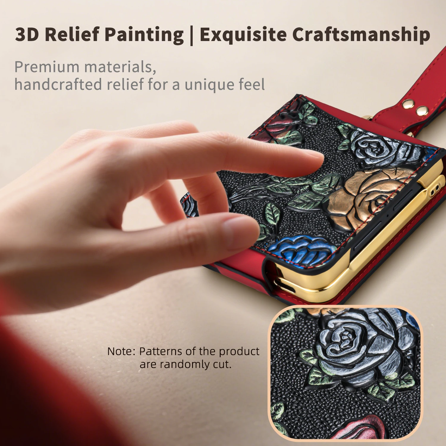 VIETAO Stylish PU Leather Phone Case with Card Slots & Wrist Strap - 3D Relief Design
