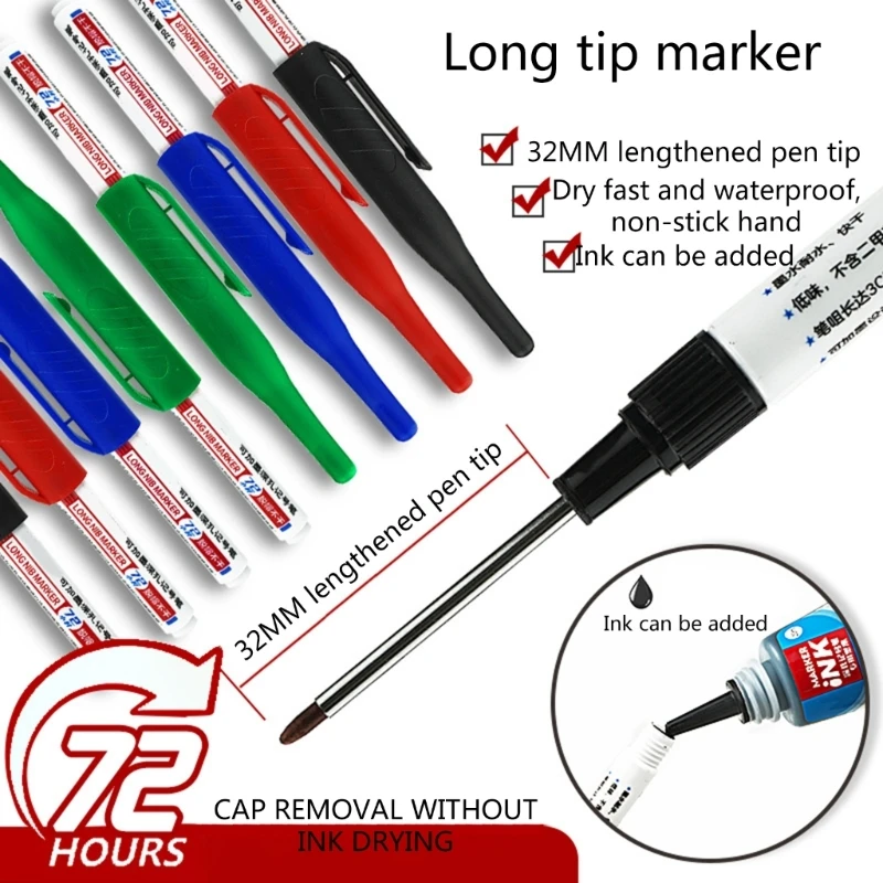 4 개/대 32mm 긴 코 마커 목수 잉크 마커 휴대용 딥 리치 마커
