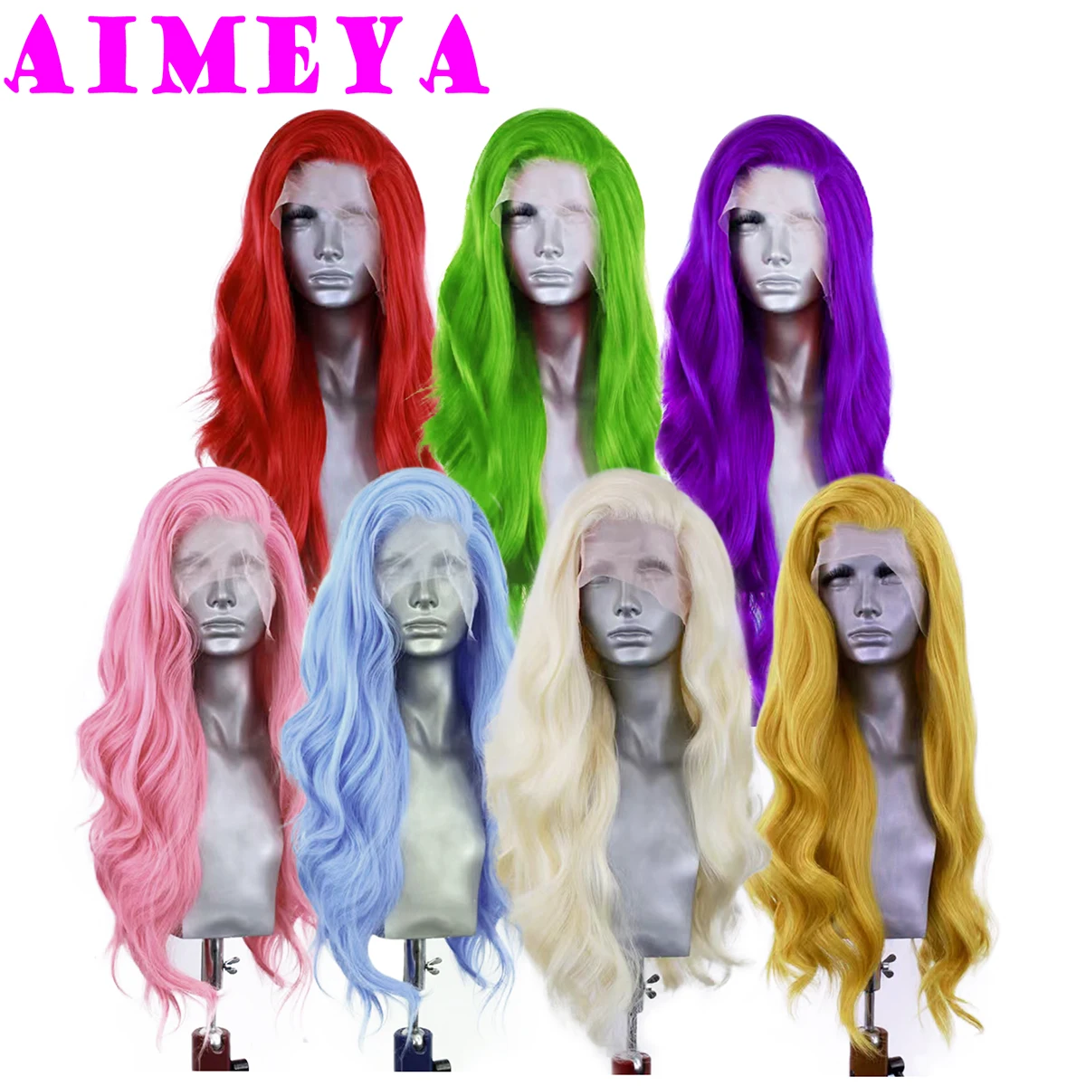 Colorful Lace Front Wig Long Natural Wave Synthetic Wig 13x4 Frontal Lace Daily Use Cosplay Wigs Red/ Green /Pink /Blue