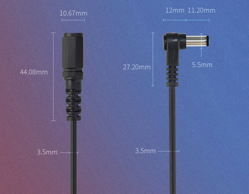 DC 5.5 x 2.1 mm Male to Female 20cm 90 Degree Angled Power Extension Cable Cord charging cable