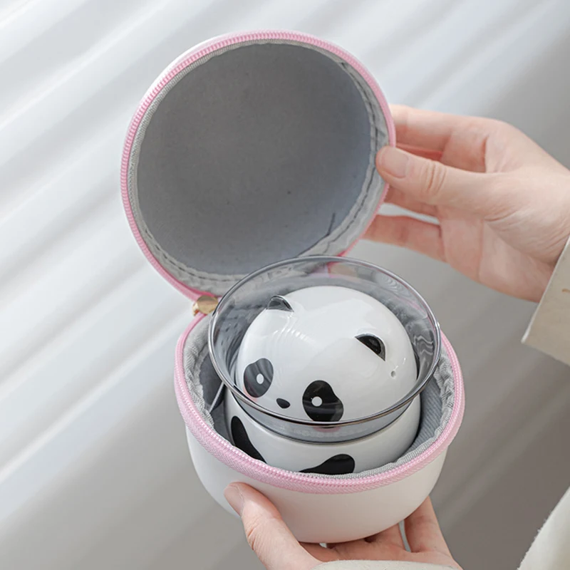 1 set of Panda portable travel tea set, outdoor travel single tea maker, simple camping instant cup, portable cup