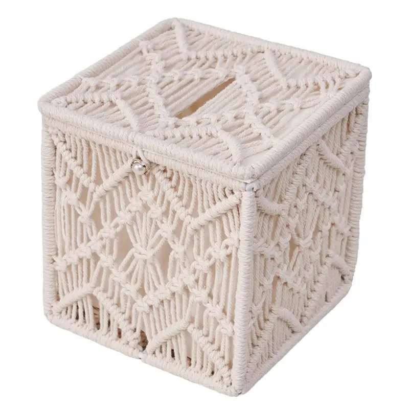 

Квадратный ящик для салфеток в стиле бохо, Диспенсер тканых салфеток для лица, корзина для хранения салфеток для салфеток, бумажная салфетка для лица, хлопковая веревка