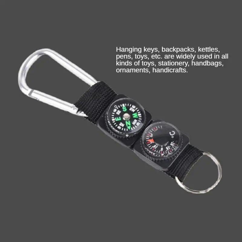 Outdoor Camping Hiking Mini Carabiner Keychain Compass Thermometer