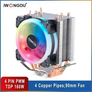 IWONGOU X99 프로세서 쿨러, Am4 4 히트 파이프 라디에이터, IWONGOU 4 핀 PWM 냉각 CPU, 90mm RGB 선풍기, 인텔 Lga 2011, 1366, 1700, AMD용