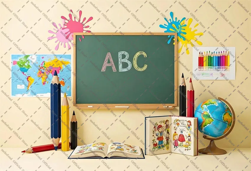 Mehofond 사진 배경 학교로 돌아가기 칠판 교실 ABC 어린이 생일 파티 초상화 장식 배경 사진 스튜디오