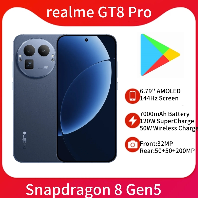 realme GT8 Pro 5G Smart Phone 6.79'' 144Hz AMOLED Screen 7000mAH Battery 120W SuperCharge 50W WirelessCharge Snapdragon 8 Gen5