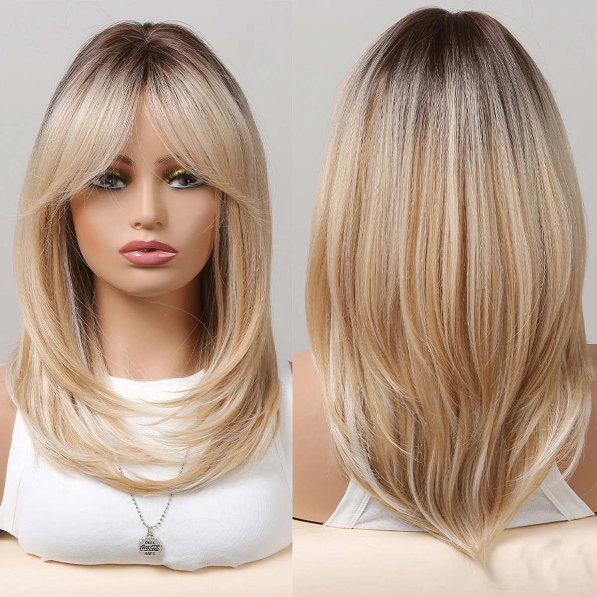 ESIN براون شعر مستعار صناعي طبيعي مع الانفجارات طو...