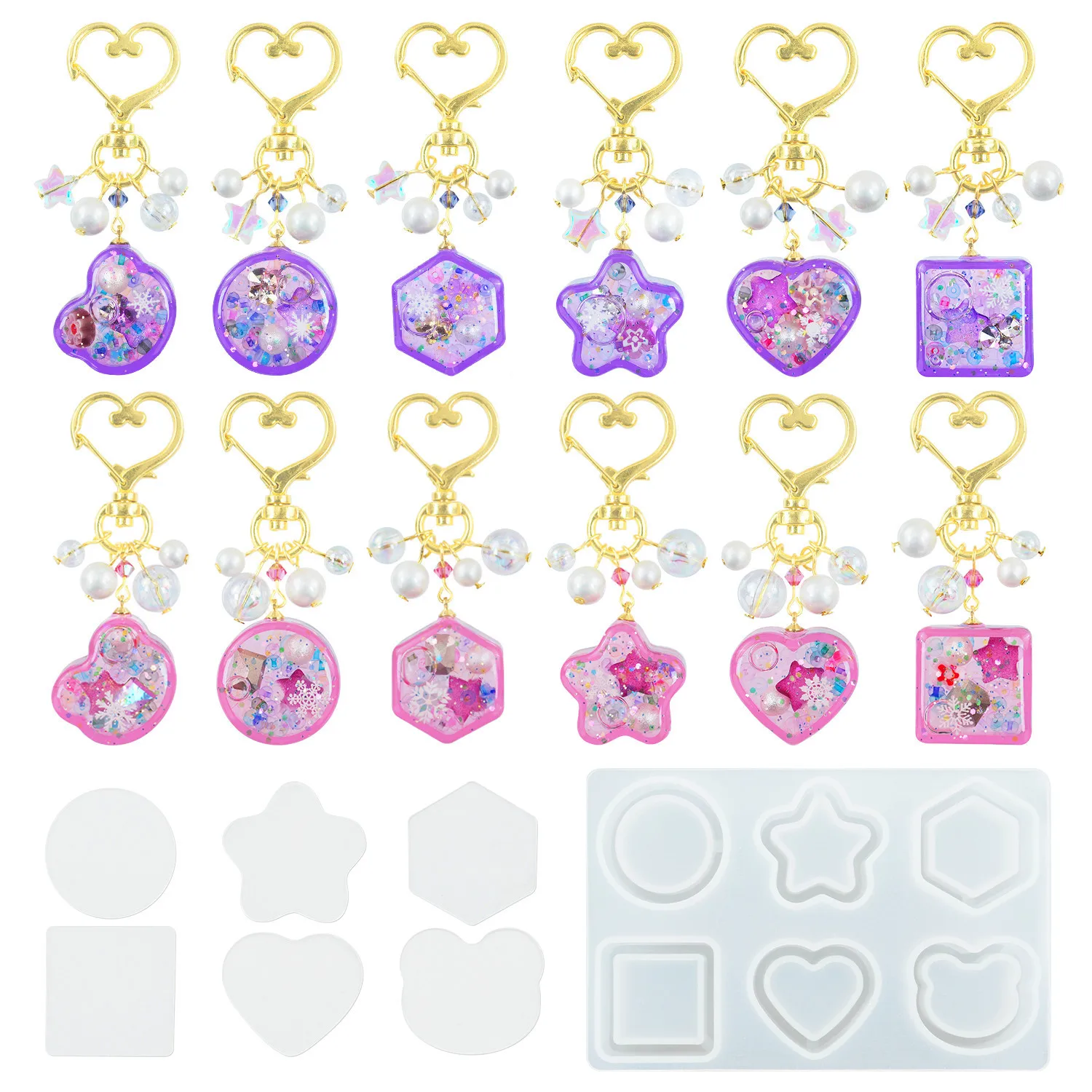 

DIY Crystal Epoxy Resin Mold Mini Love Round Quicksand Keychain Mold Mirror Shaker Key Chains Pendant Jewelry Decoration Mold