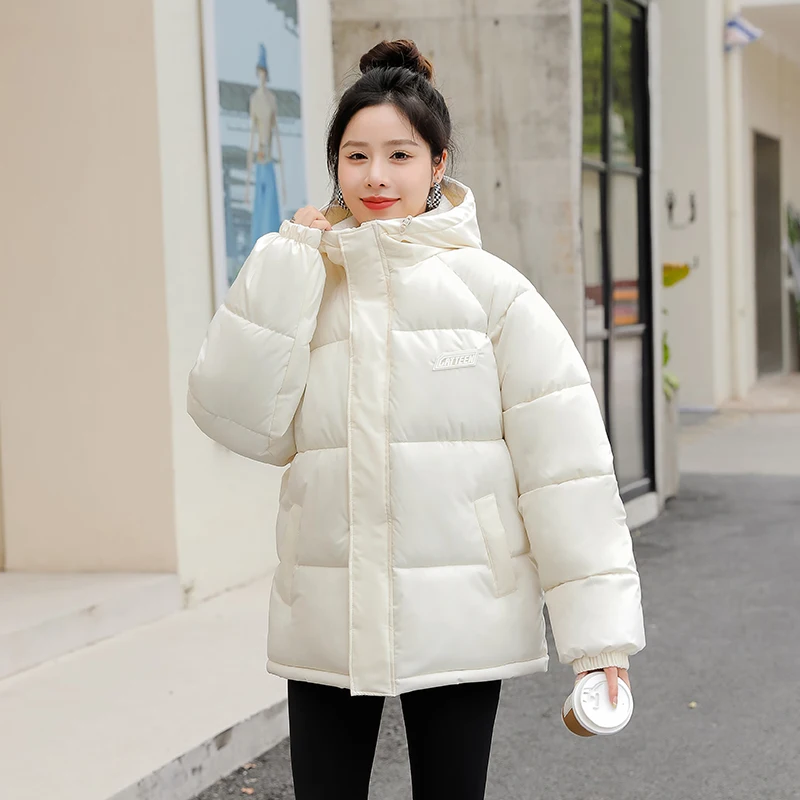 

Warm Down Padded Jacket for Women, Short Bread Clothing, Female Parka, Thicke Loose Hooded Down Cotton Jacket, New, Winter, 2023