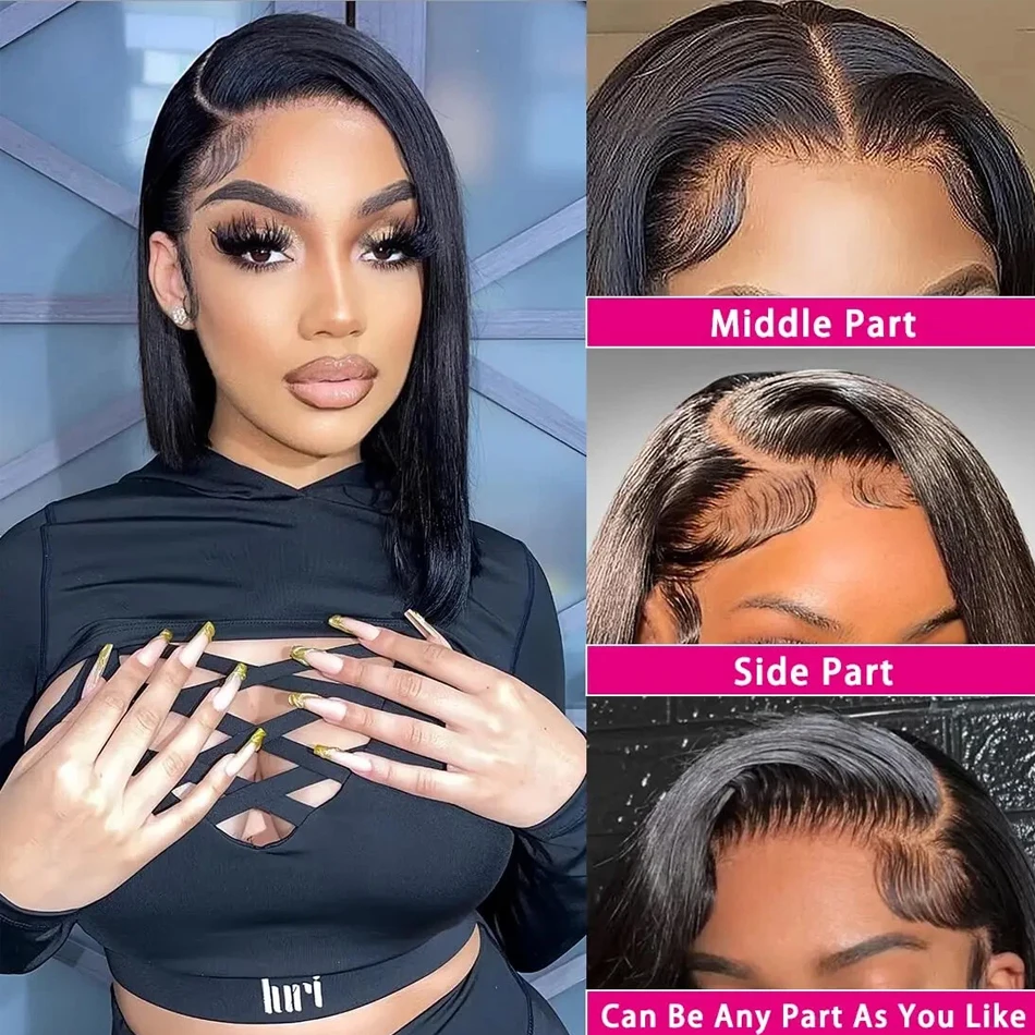 Wear and Go Glueless Bob Wig Human Hair Pre Plucked Pre Cut 215% Density 5x5 HD Transparent Lace Front Wigs Human Hair for Black Women Short Straight Bob Wigs No Glue Lace Closure Wigs for Beginners 10 Inch 3