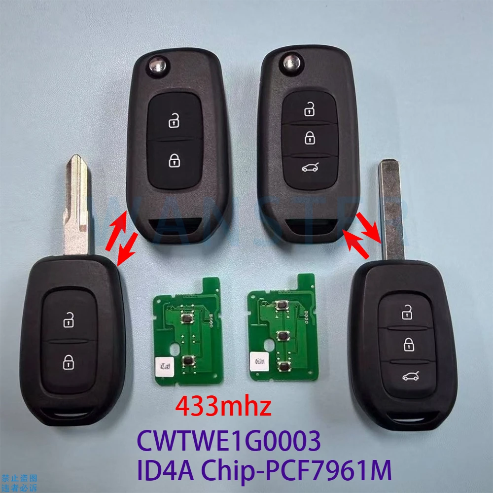 รีโมทกุญแจรถยนต์ CWTWE1G0003 433mhz ชิป ID4A PCF7961M สำหรับรถยนต์เรโนลต์ ดัสเตอร์/แซนเดโร//ดาเซีย/โลแกน/ลอดจี้/ด็อกเกอร์/ทราฟิค/คลีโอ 4