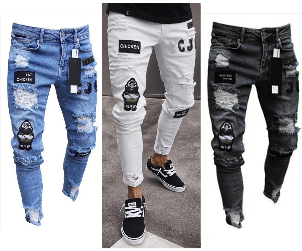 2023 Fashion Party Ripped Skinny Jeans Men Vintage Wash Solid Denim Trouser Mens Casual Slim Fit Pencil Denim Pants Hot Sale