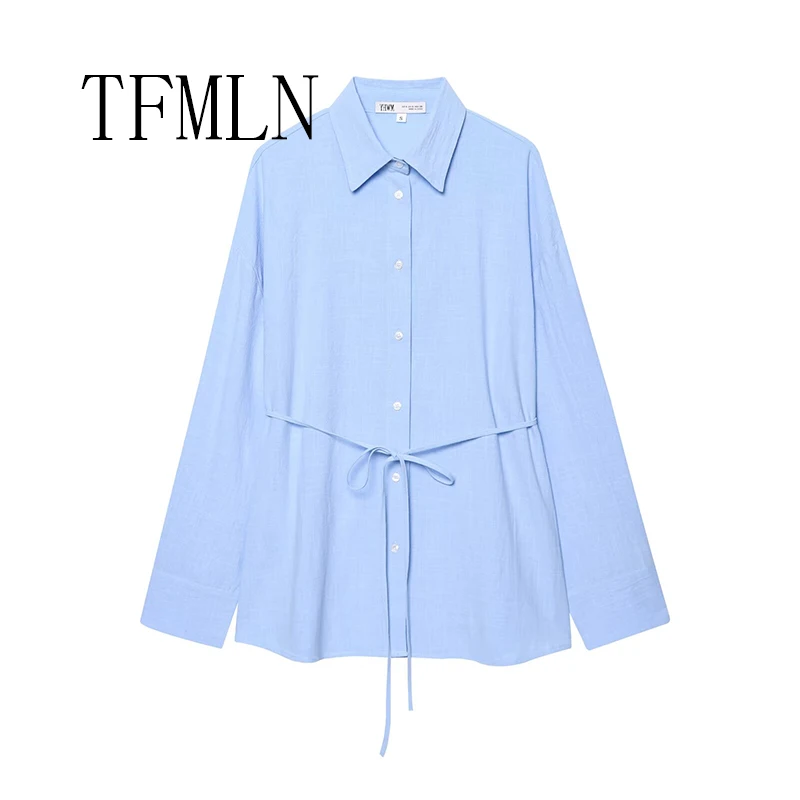 TFMLN Women Fashion Summer Loose Blouses Shirts Female Casual Long Sleeve Tops Shirts Single Breasted Oversized Tops