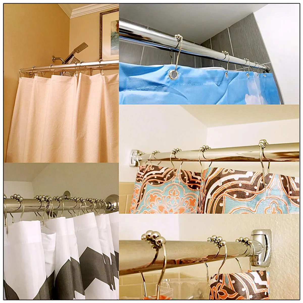 12/24pcs Bath Curtain Rollerball Shower Curtain Rings Hooks 5 Roller
