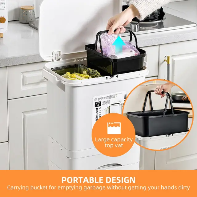 Garbage Classification 42L 3Layers Plastic Trash Bin Home Kitchen Garbage Classification Can with Wheels Garbage Storage 4