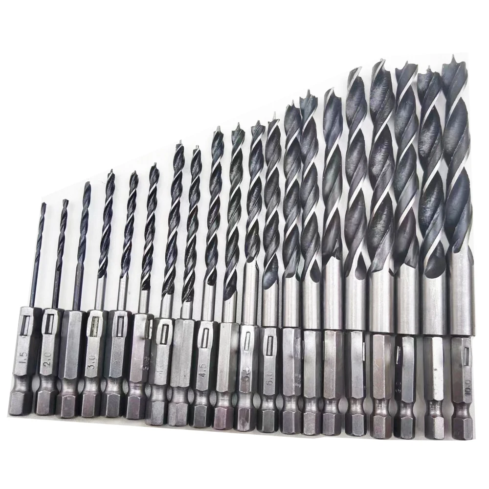 20Pcs/sets Hexagonal shank 1/4 6.35mm three-point woodworking drill bit electric Drill Wood Opening Cutout
