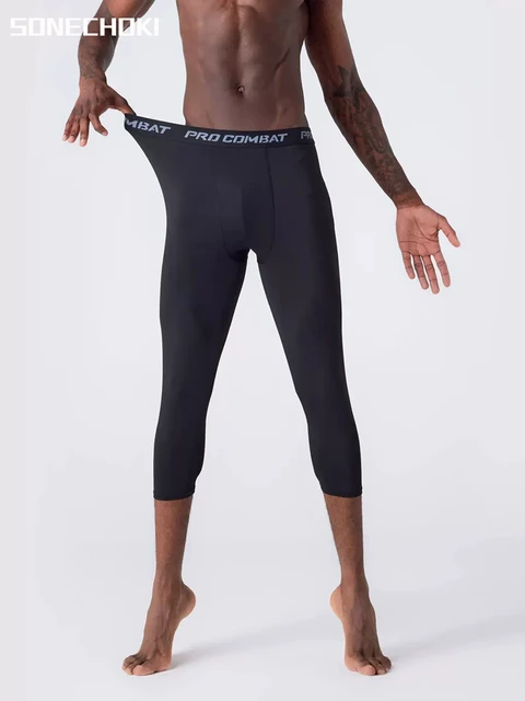 SONECHOKI Compression Calf-length Pants Men Running Tights Solid