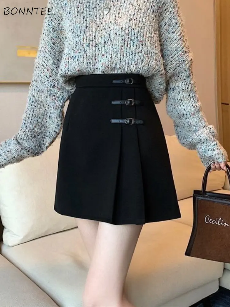 

Skirts Women Folds Solid Elegant Retro Above Knee Leisure Spring Empire Streetwear Simple Fashion All-match Comfortable Design