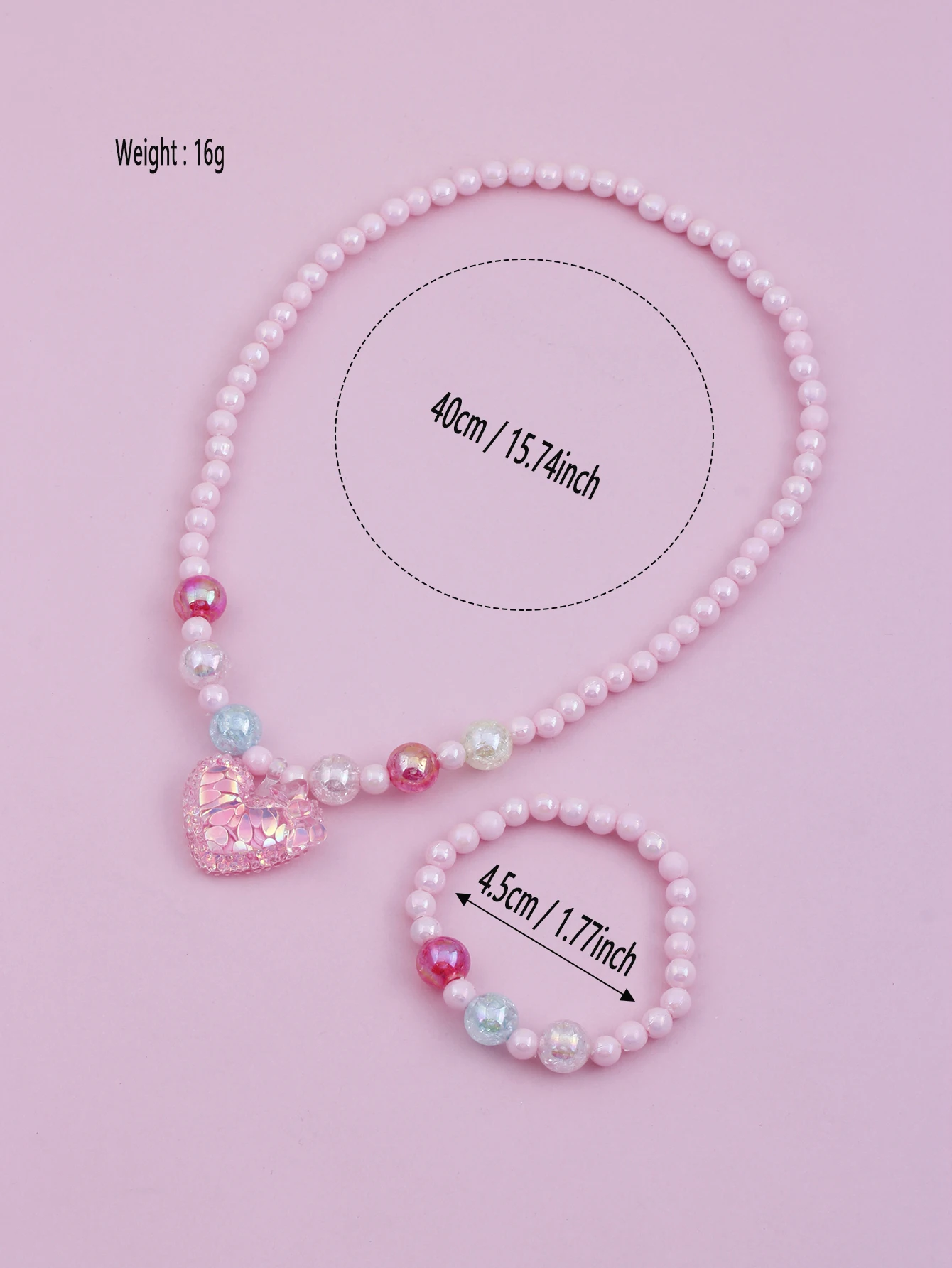 Girls heart beaded necklace and bracelet four seasons daily wear color random 2pcs jewelry sets jewelry set