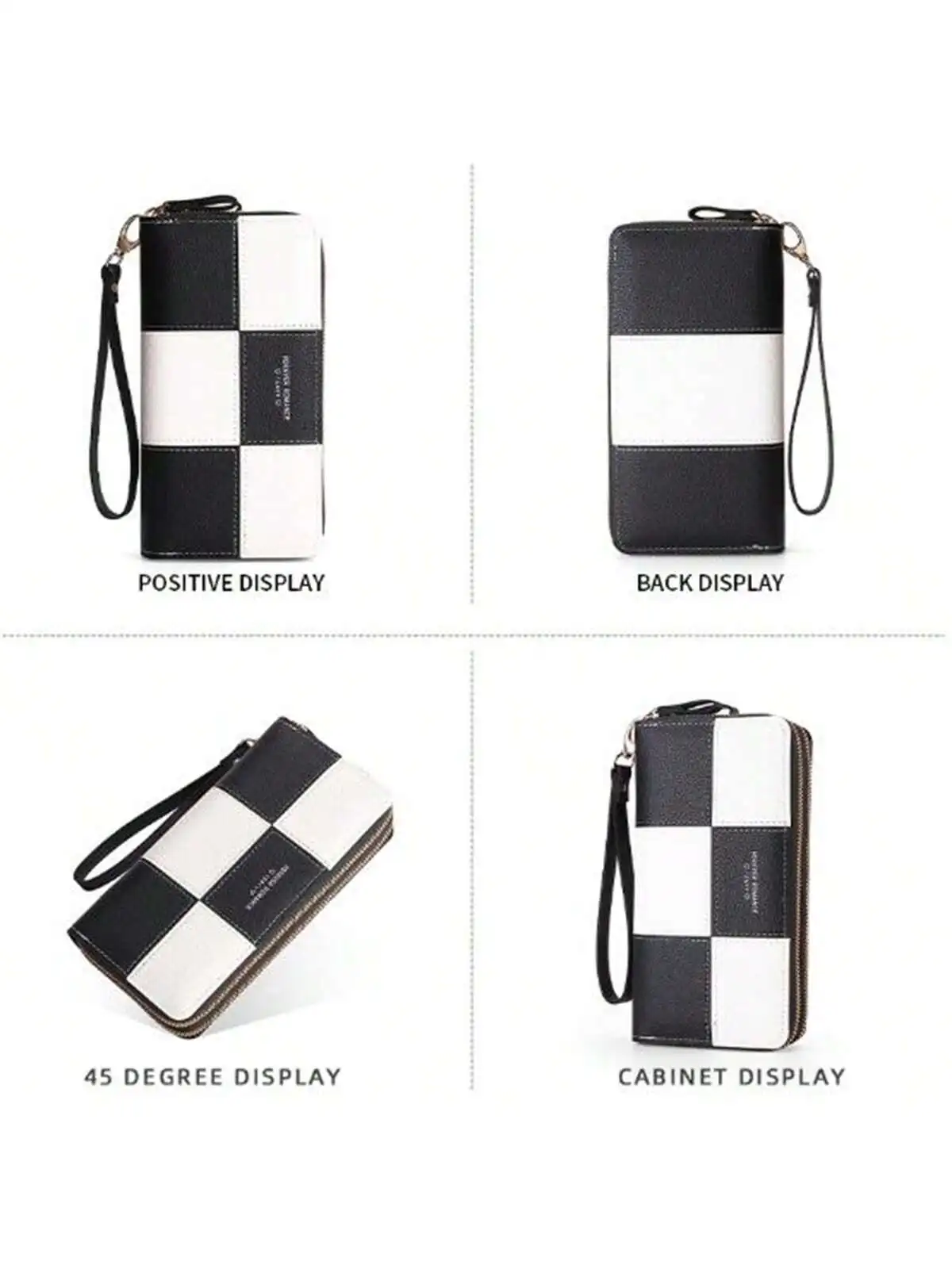 Women's Long Clutch Wallet Three Color Splicing Simple Zipper Phone Bag Money Clip Wallet Leather Wallet