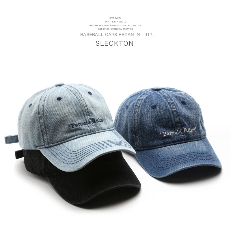 

SLECKTON Denim Baseball Cap for Men and Women Washed Cotton Sun Hat Letter Embroidery Snapback Caps Summer Cowboy Hats Unisex