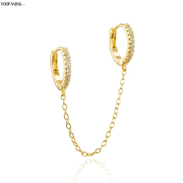 YUXINTOME 1 PC 925 en argent Sterling aiguille d'oreille coloré Zircon chaîne gland boucles d'oreilles pour les femmes deux trous boucle d'oreille bijoux A45
