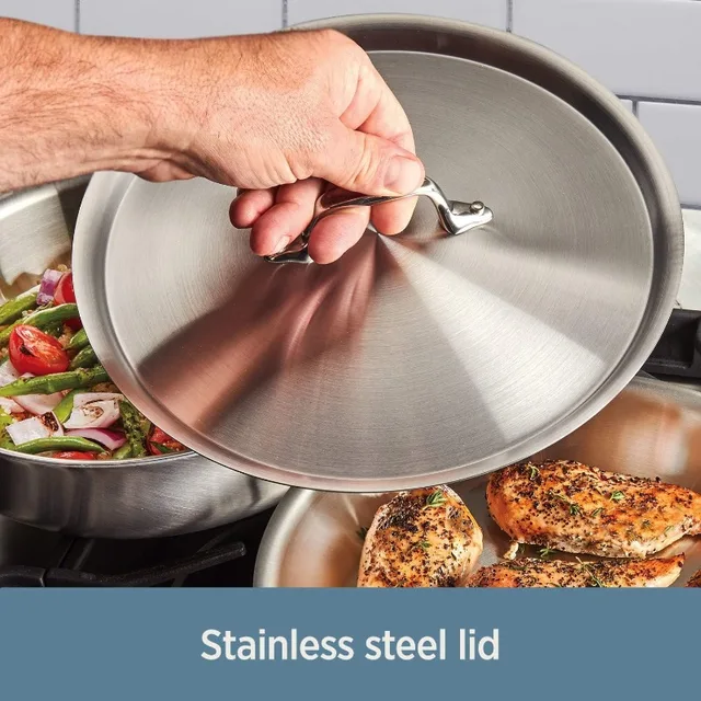 3-Ply Stainless Steel Large Weeknight Fry Pan with Lid 4 Quart,Induction,Oven Broiler Safe 600F,Fast and Even Heat,Pots and Pans 2