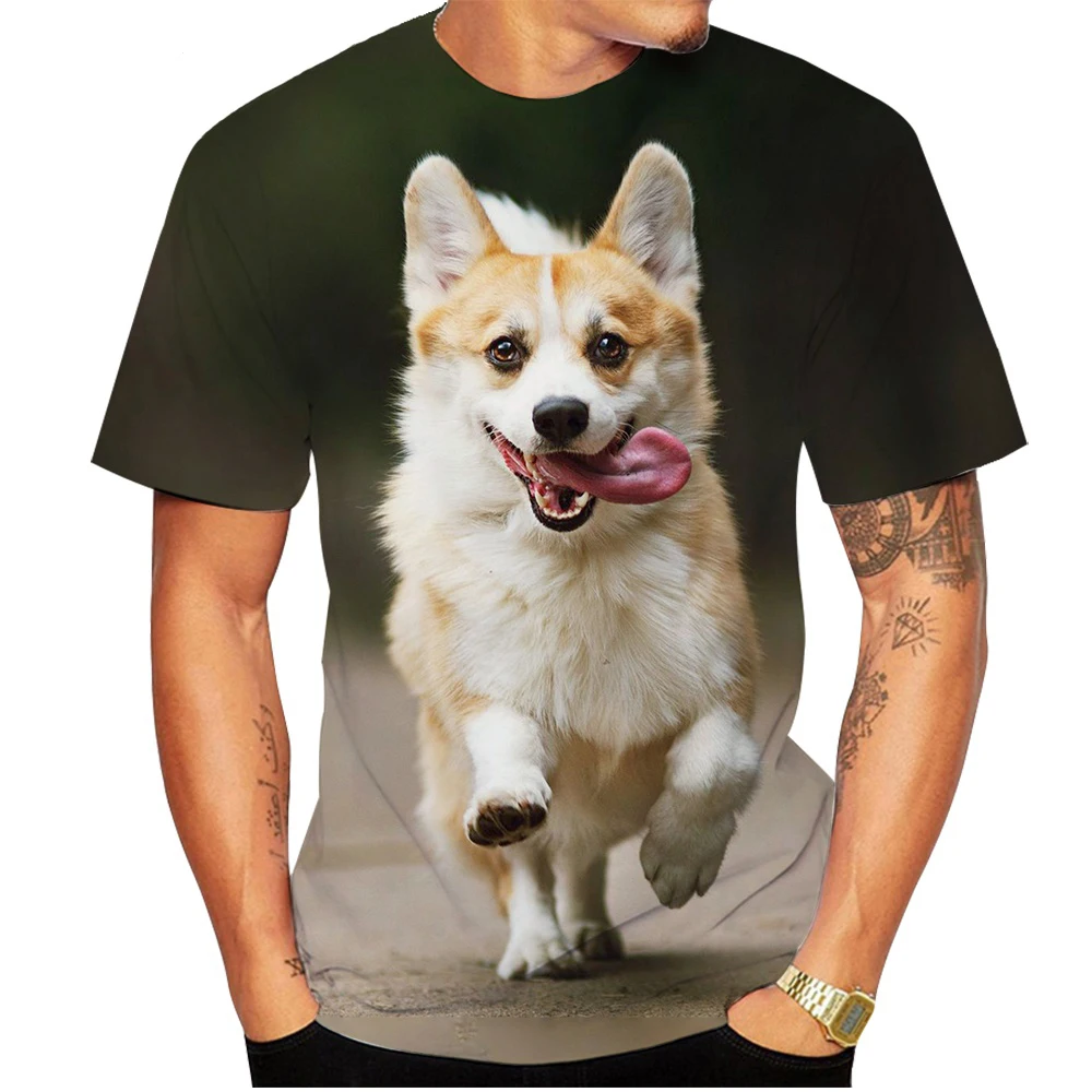 

Mens and Womens Casual Short Sleeves Personality T-shirt New Design Cute Pet Dog Corgi 3D Print T-shirt Funny Stylish