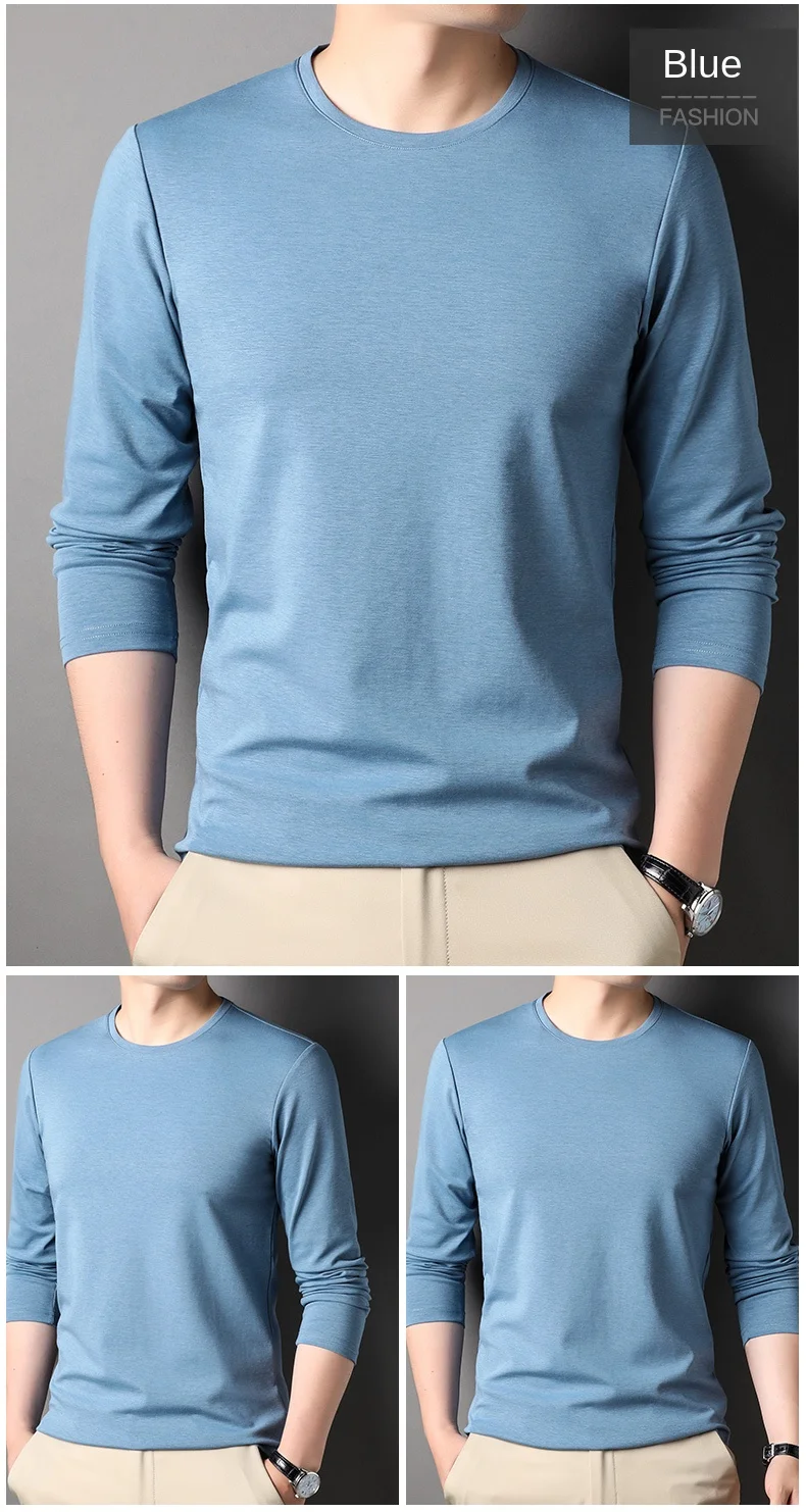 Top Grade Maulbeerseide 5,2% Neue Mode Marke 2023 Designer Luxus Männer t Shirt Einfarbig Langarm Tops Casual herren Kleidung_voghion.com
