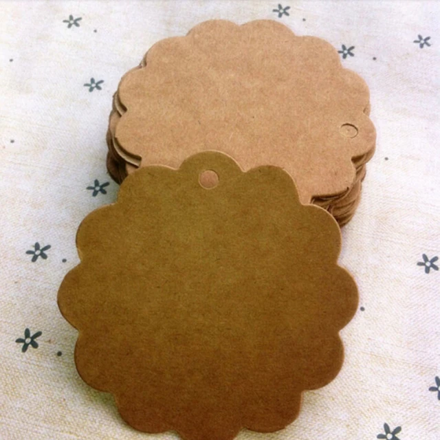 100pcs 3-5cm Round Kraft Paper Tags with Strings Wedding Birthday