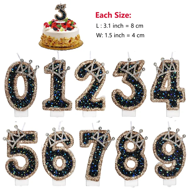 Bougies de gâteau d'anniversaire numéro 0-9, fournitures de fête d'anniversaire de mariage 1