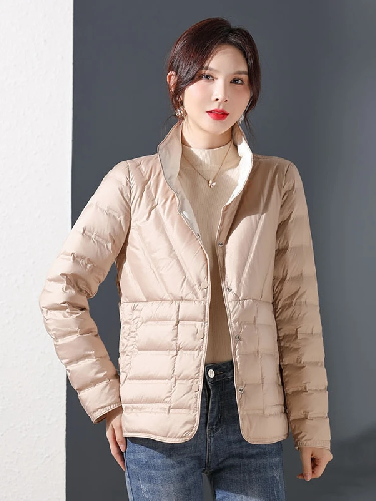 

Top Grade Luxury Women Winter Puffer Jacket 90% White Duck Down Ultra Lightweight Reversible Female Parkas Casual Short Coat