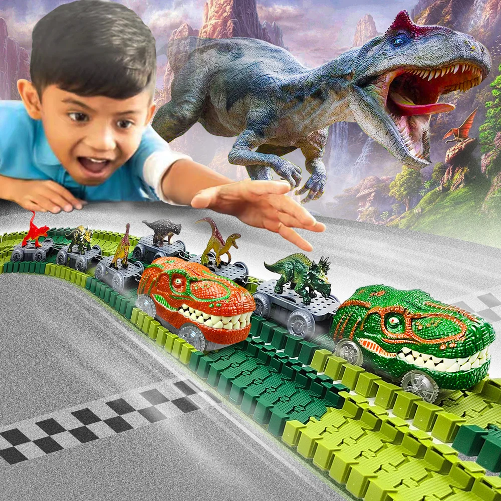 Dinosaur Toys for Kids Mist-spouting Volcano And Climbing Track Train Kit Toys for Boys/Girls Home schoolers Gift for Party Deco 4