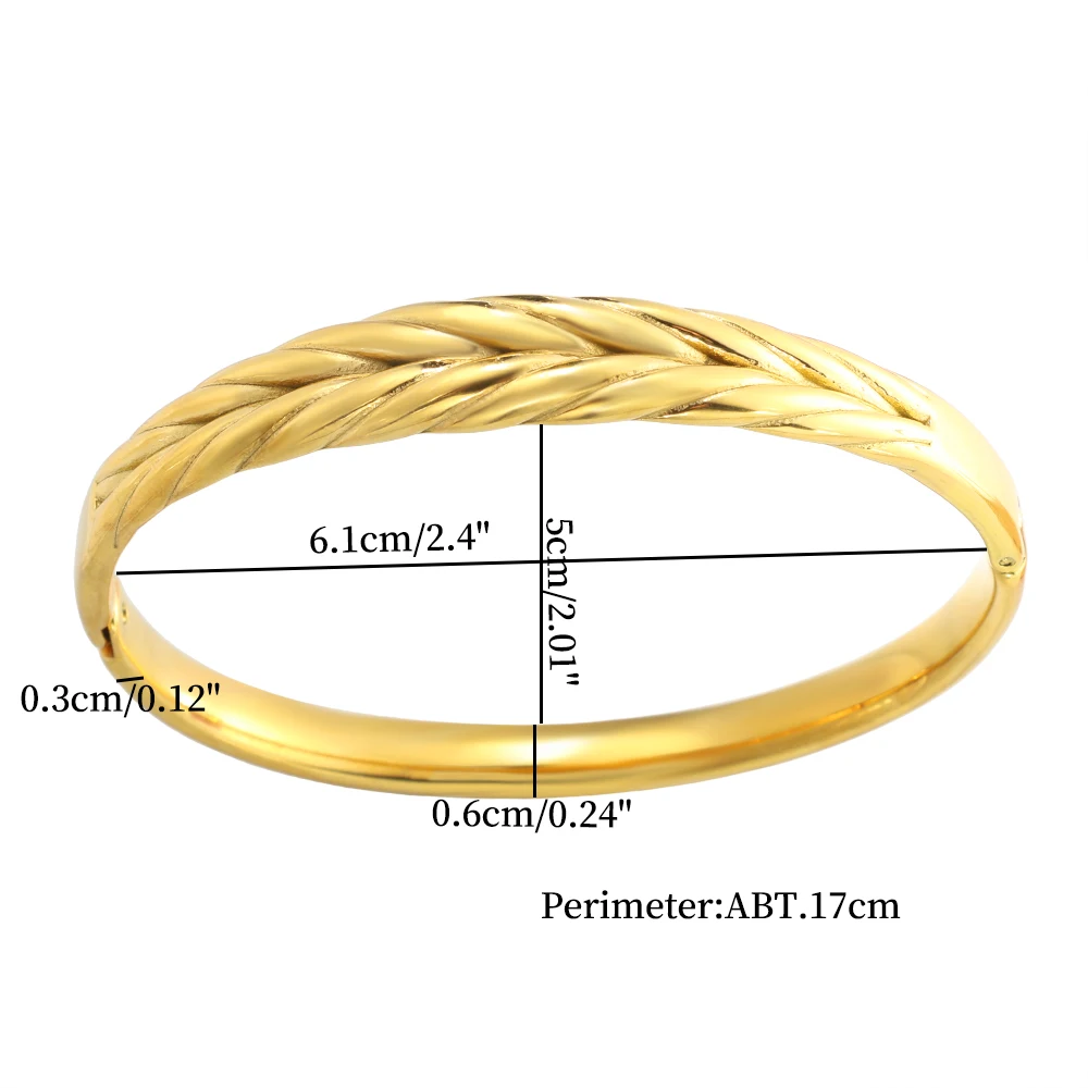 JOVO LOVE Trendy Woman's Stainless Steel Leaf Stripe Bangle Metal Texture Bracelet Allergic Proof Hand Decor Individual Jewelry 2