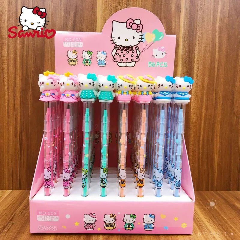 

Sanrio 56pcs Pencil Kawaii Hello Kitty Korean Version Of Colored Cat Silicone Bullet Student Writing Tools Children's Gift